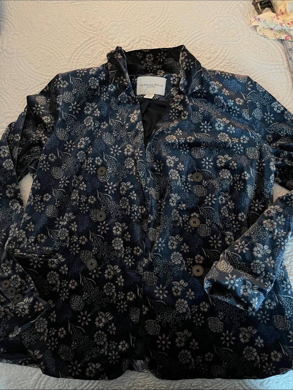 Carolina Belle Navy Floral Double-Breasted Blazer